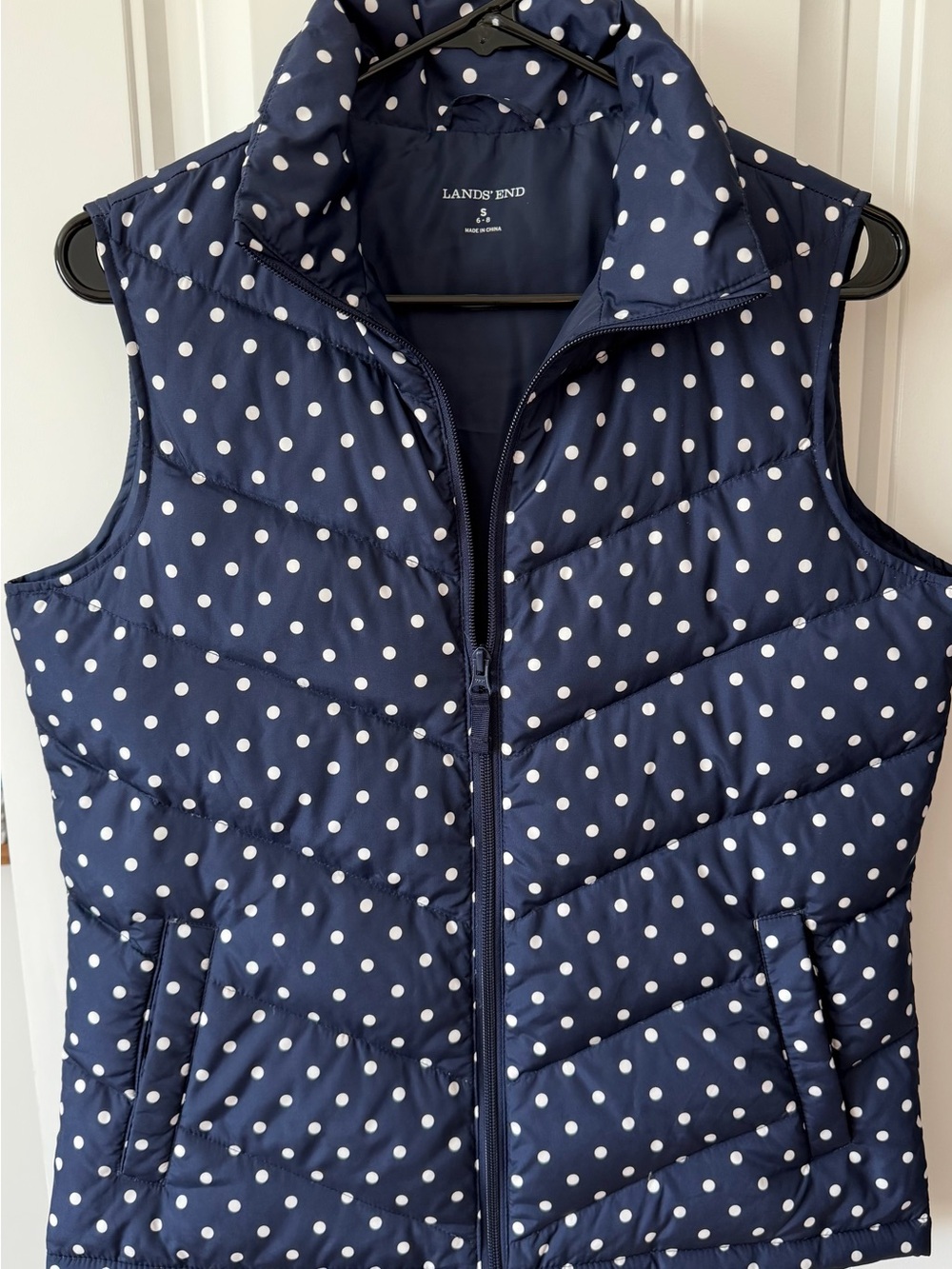 Lands' End Navy Dot Quilted Puffer Vest
